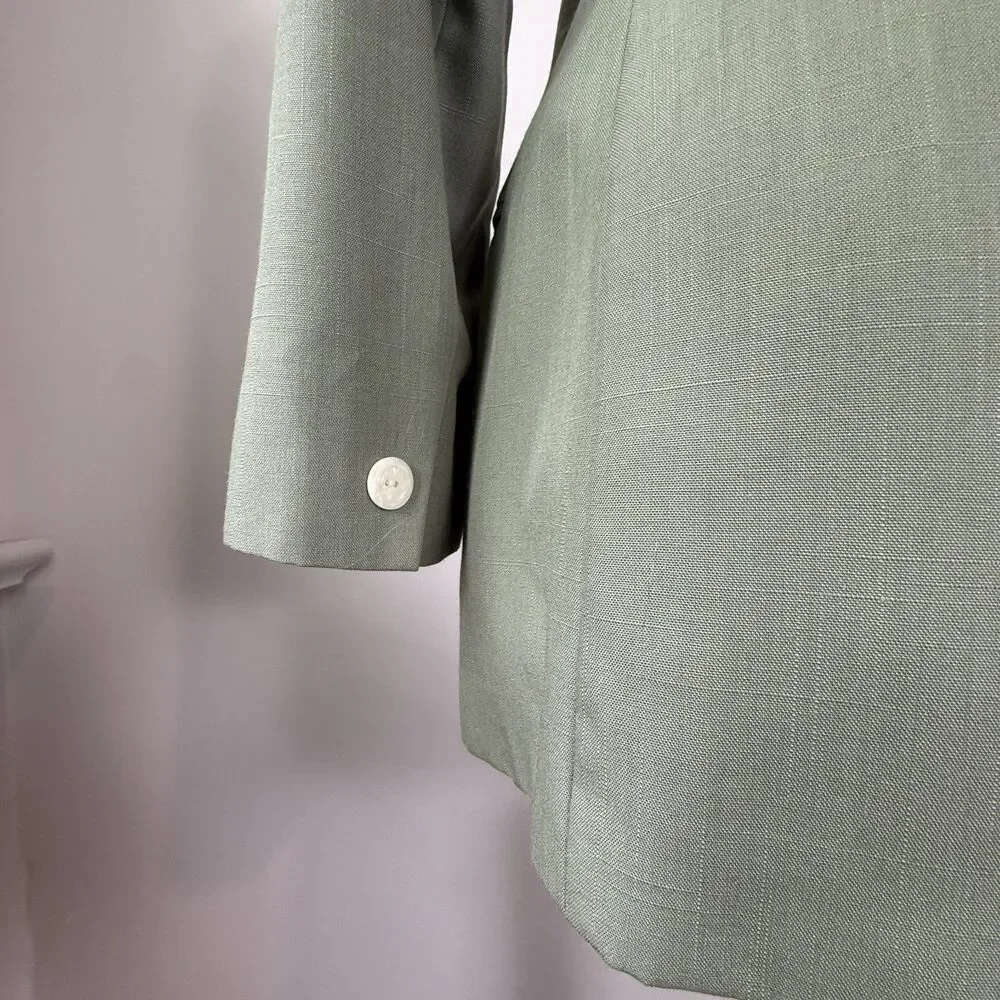 Vintage 90s Sage Green Power Suit Set | High Waisted Trousers Shawl Collar